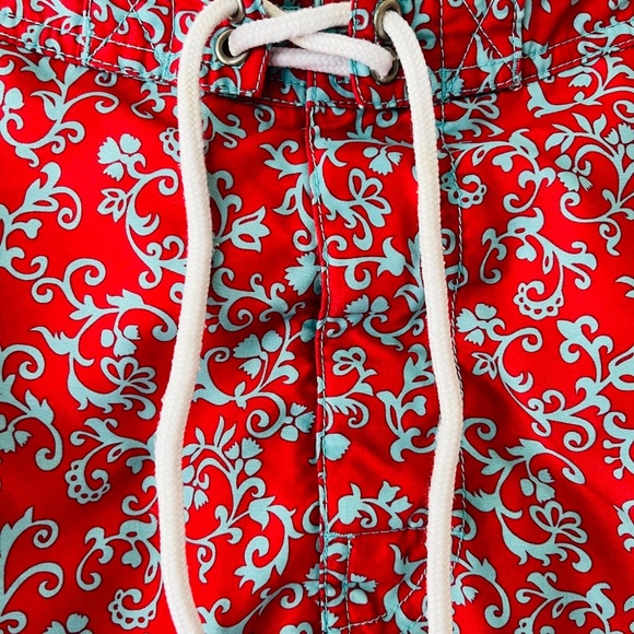 Trunks Surf n Swim Red Turquoise Lace Up Pockets Summer Pants Shorts Size L - Picture 4 of 11